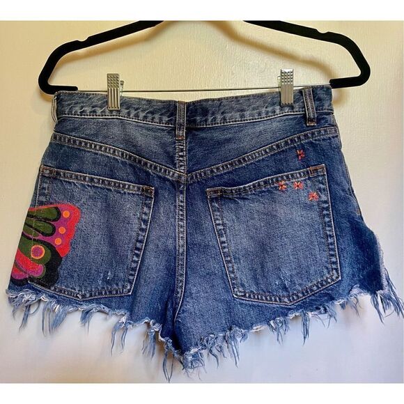 Free People Fields of Sun Boulder Beach Butterfly Frayed Denim Short 27 - Picture 10 of 16